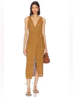 House of Harlow 1960 x REVOLVE Tressa Wrap Midi Knit Dress size‎ Large Bronze